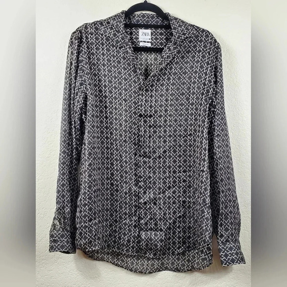 Men's Zara Black Button-down Lightweight Top Sz Medium Party Casual - Picture 1 of 6